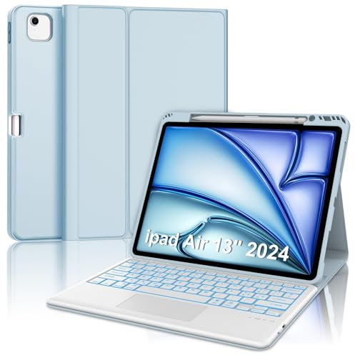 WINCHKING Tastiera per iPad Air 13 (M2 2024/M3 2025) con Touchpad, Bluetooth Magnetica Staccabile, Custodia con Italiano QWERTY Retroilluminate Tastiera per iPad Air 13 Pollici M3 2024/2025, Azzurro