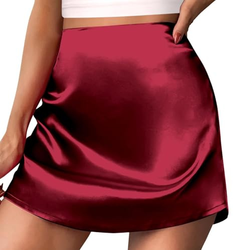 shownicer Satin Rock Damen Hohe Taille Minirock Casual Einfarbig Sommerrock A-Linie Kurz Party Freizeitrock