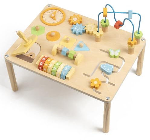 FMSKS 8in1 Holz Spieltisch ab 3 Jahr, Montessori Spielzeug Holzspielzeug Motorikspielzeug Baby ab 36 Monate, Lernspielzeug Aktivitätstisch für Kleinkinder Geschenk für Mädchen Junge