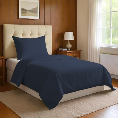 Pizuna Bettwäsche 160x210 + 65x100 Dunkelblau 800 Fadenzahl | 100% Langstaple Baumwolle Bettbezug und Kissenbezug, Mako Satin 2-Teilig Bettwäscheset 160x210 + 65x100 Dunkelblau Mako Satin