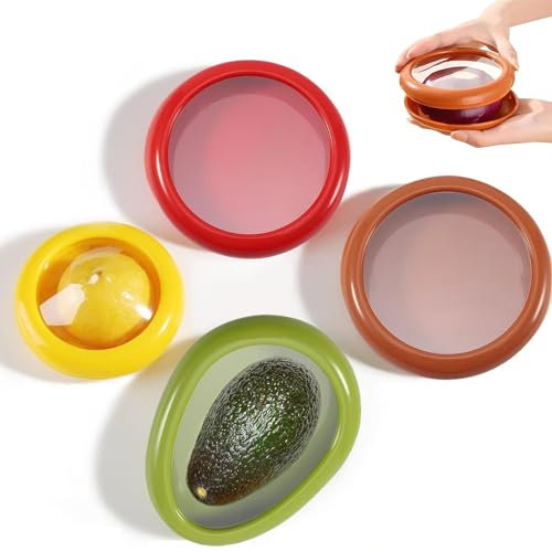 Obst Gemüse Sparer, 4 Stück Anti-Oxidations Obst Aufbewahrung Kühlschrank Wiederverwendbar Apfelbox für Zwiebel,Tomate, Zitrone, Avocado, Gemüse die Frischhaltung von Lebensmitteln