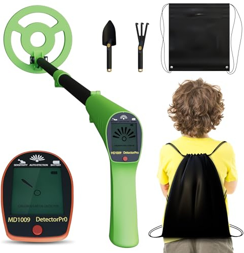 ACXIN Metalldetektor Kinder, höhenverstellbar (70–95cm), wasserdichte 16,5 cm Suchspule, LCD-Display, Leichtgewicht, Metalldetektor für Anfänger und Schatzsuche im Garten, Grün