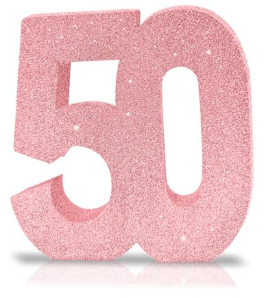 Number 50 Glitter Table Decoration Centrepiece Pink,50th Birthday Table Decorations for Women,20cm Sparkly 50 Sign Table Number Topper for Birthday Wedding Anniversary Table Decorations