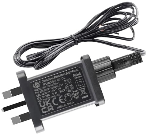 Kalolary Adaptador Inflable 12V 1,0A Clase 2 IP44 Transformador Impermeable, Fuente de Alimentación con Cable 6.6FT para Luces LED y Decoraciones de Jardín, Repuesto para Inflables de Navidad