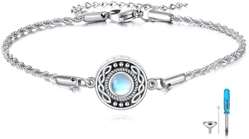 HUKKUN Keltisches Knoten Uhren Armband für Asche aus Sterling silber und Mondstein Kremations Andenken Schmuck Geschenk für Frauen.
