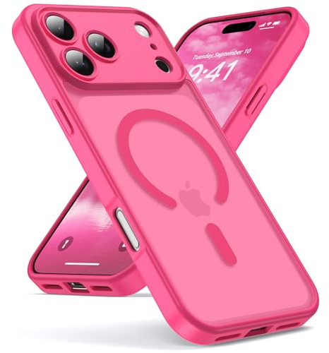 Oududianzi-Hülle für iPhone 17 Pro Kompatibel mit Magsafe Handyhülle, Durchscheinende Mattierte PC Rückseite TPU Bumper Silikon Schutzhülle, Kameraschutz Transluzente Matt Kratzfest Stoßfest-RoseRot