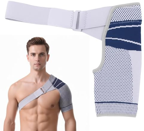 GakQll 1 Stück Blau-grau Verstellbar Schulterbandage, Schulterbandage für Frauen und Herren, Schulterstütze Haltungskorrektur, Passend für Linke Oder Rechte Schulter
