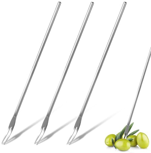 3PCS Pickle Fork, Olive Fork, Pickle Forks Silverware Sets, Kitchen Silverware Sets, 8.6 Inch Long Handle Appetizer Fork for the Jar, Olive, Dessert Fruit, Cake (Sliver)