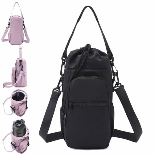 Porte Bouteille Isotherme,Housse Protectrice De Gourde De Portable,Avec BandoulièRe RéGlable,Avec Poches SuppléMentaires Pour TéLéPhone,CléS,éCouteurs Et Cartes,Plein Air,RandonnéE,Camping (Noir)