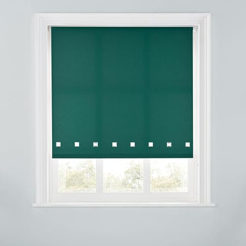 Trimmable Square Eyelet Roller Blind - 5FT - DARK GREEN - 150cm(W)x170cm(L) | Polyester Light-Filtering Roller Blind, Trim-To-Size for a Custom Fit, Brackets Inc, Ideal for Bedrooms, Kitchens & Lounges