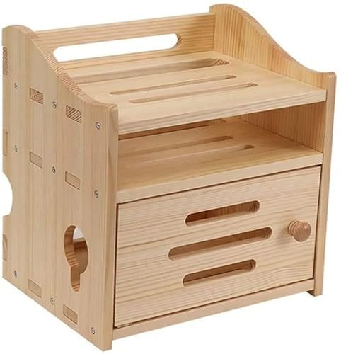 Boîte de Rangement pour câbles en Bois Boîte de Rangement for routeur WiFi, Blanc et Bois, 30x23x30cm, Gestion des câbles, Support Mural for Bureau(Log Color,S)