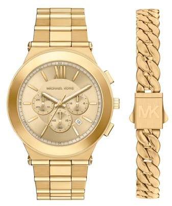 Michael Kors Billie Herren 44MM Goldfarbene Edelstahl-Uhr, MK9270SET