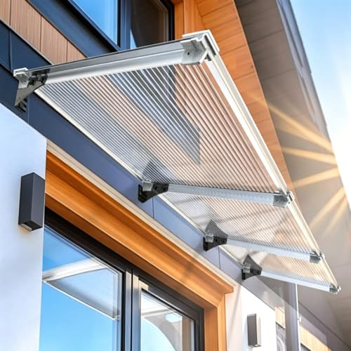 Auvent de Porte d'Entrée,Marquise de Porte Extérieur Protection UV Contre la Pluie et la Neige,Cadre en Aluminium pour Garage,Balcon Ou Fenêtre,Marquise Solaire Abri Banne (150x510cm)