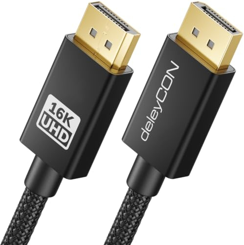deleyCON 2m 16K 8K UHD Cavo DisplayPort 2.1 80Gbit/s HDR | 4K@480Hz+, 5K@360Hz, 8K@240Hz, 16K@60Hz, MST (Multi-Stream Transport) per DP PC, computer, scheda grafica, monitor