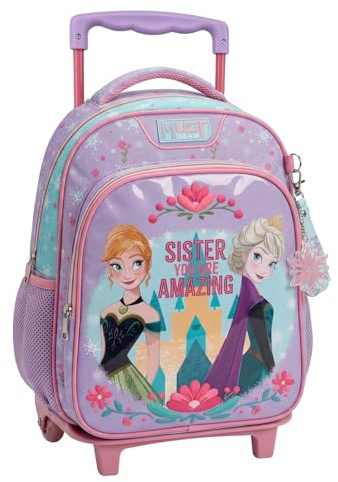 Disney Frozen Kindergarten-Trolley-Rucksack mit Rollen | Frozen Anna & ELSA „Sister You Are Amazing“ Schulranzen für Mädchen mit 2 Fächern
