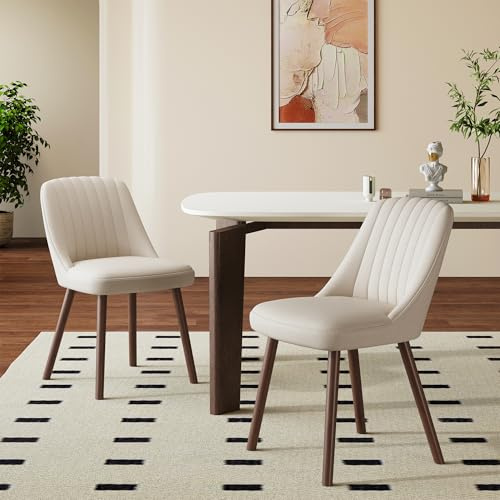 MALOL Esszimmerstühle 2er Set, Polsterstühl mit Rückenlehne, Küchen Stühle, Ergonomischer Essstuhl mit vertikaler Rillensteppung am Rücken, Moderne Esszimmer Stühle für Wohnzimmer Café, Beige