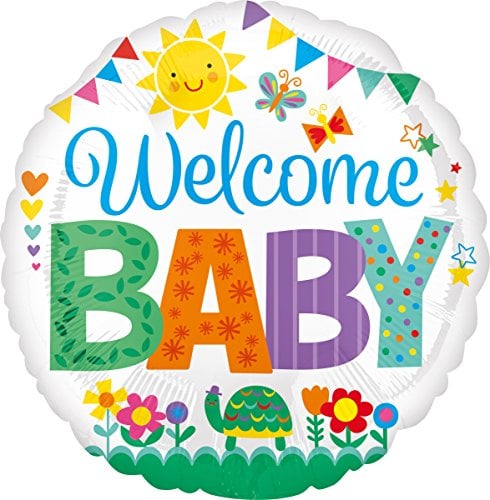 Amscan 3559201 - Standard Folienballon Welcome Baby, 43 cm, Geburt, Party, Heliumballon