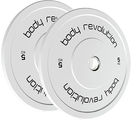 BODY REVOLUTION Olympic Weight Plates for 2 Barbells - Solid Colour Rubber Bumper Plates, Home Gym Equipment for Strength Training Workouts
