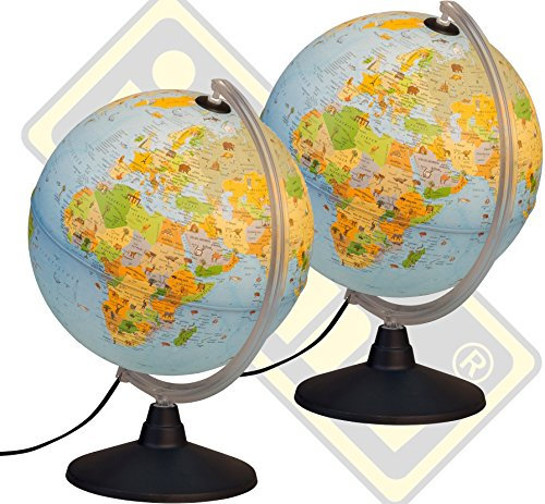 Idena 22059 - Kinder Leuchtglobus mit Tierabbildungen, Lernspielzeug, Durchmesser 30 cm (Double Pack)