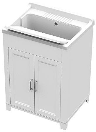 Meuble buanderie en kit, 2 portes, bac pour le linge avec système de vidage, 60 x 50 x 85 cm