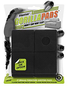 Slipstick GorillaPads CB142 Non-Slip Furniture Pads/Grippers (Set of 8) Furniture Leg Floor Protectors, 2 Inch Square, Black