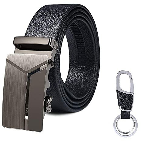 flintronic Herren Gürtel,Hochwertiges Leder material Ratsche Automatik Gürtel für Männer Ledergürtel Breite 3.5cm Länge 125CM-Schwarz (inkl Schlüsselbund & Geschenkbox)