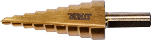 Sthor HSS Stufenbohrer titanniert für Metall, Holz Kunststoff – Größenwahl 4-12/4-20/4-32/4-39mm – oder als Set, automatische Zentrierung Kegelbohrer (4-20mm)