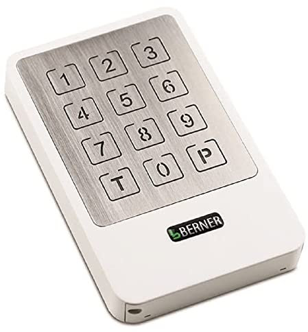 Berner Funk-Codetaster BDS591 (weiß, für Garagentorantriebe, Tastatur aus Edelstahl, Frequenz 868 MHz, 10 Kanal, inkl. Wandhalterung, für Innen- / Außenbereich) 2906741