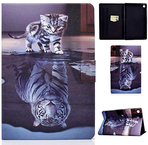 Succtop Funda para Lenovo Tab M10 FHD Plus, Cuero PU Dar la Vuelta Automático Reposo/Actividad Tableta Cover Billetera Portalápiz Tableta Carcasa Lenovo Tab TB-X606F, Gato y Tigre