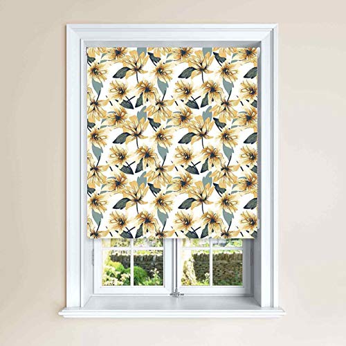 Lister Cartwright Floral & Leaf Ochre Blackout Roller Windows Blinds Easy Fit Child Safety Cut To Size Fixing Included Made to Measure (150 x 140 cm)