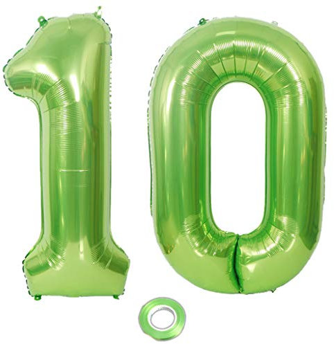 2 Luftballons Zahl 10 Grün, Zahlballon 10 Grün, Luftballons 10 Geburtstag deko Junge Mädchen XXXL Riesen Folienballon 10,40Aufblasbar Heliumballon 10 jahre Geburtstag Deko Junge Mädchen(10)