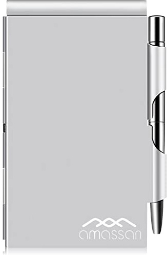 amassan Metal Small Notebook, Mini Notepad, Small Pocket Notepad Aluminum Note Case with Mini Metal Pen and 60-Page Sheets - Memo Books Note Pads | Aluminum Notepad, Compact for Pocket or Purse, Refillable 60-Page Pad , for Travel, Office, Journaling, Gifts