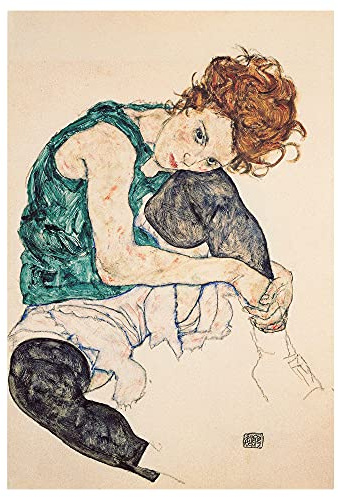 Legendarte - Kunstdruck auf Leinwand - Sitzende Frau mit hochgezogenem Knie Egon Schiele - Wanddeko, Canvas cm. 50x70