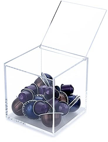 SUMTree Porte-capsules de café en acrylique support pour capsules sachets de thé organisateur avec couvercle (13*13*13cm)