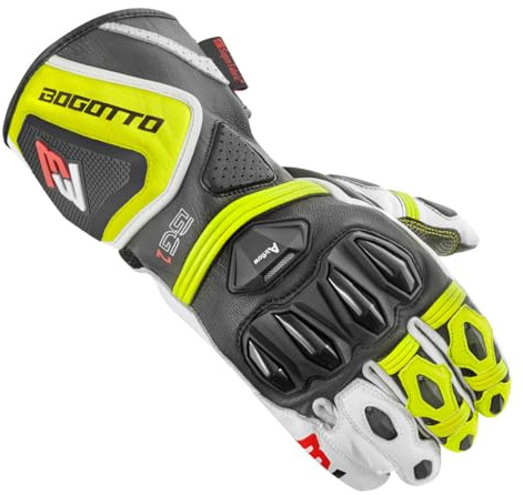 Bogotto Monza perforierte Motorradhandschuhe, schwarz/weiß/neon-gelb, 2XL