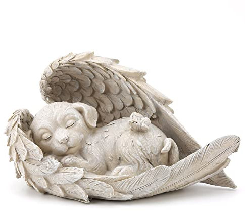 iFCOW Statue commémorative pour chien en résine - Pierre tombale - Pour chien endormi dans l'aile d'angle - Cadeau de condoléances