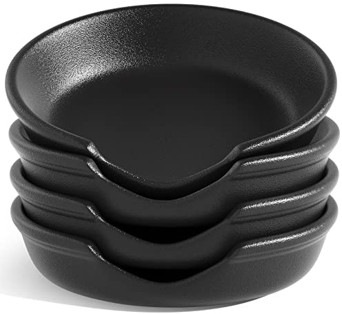 LE TAUCI Ceramic Spoon Rest, 12 cm Spoon Rest for Stove Top, Spoon Holder for Kitchen Counter, Coffee Spoon Dish, Utensil Rest for Cooking, Set of 4, Crude Black