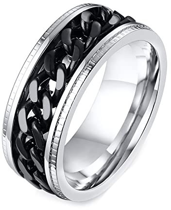 Dsnyu Schwarz Blau Spinner Ringe für Männer Frauen, Edelstahl Stress Angst Linderung Ringe Zappelringe Herrenringe Mode Breit Hochzeitsversprechen Band Ring 60 (19.1)