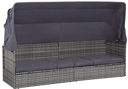 MOONAIRY Gartenbett mit Baldachin, Liegen, Sonnenliege, Liegeinsel Outdoor, Outdoor Bett, Doppelliege, Gartenliege, Daybed Outdoor, Grau 205×62 cm Poly Rattan