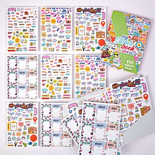 colortouch Sticker Set, 400 Stück Aufkleber, Scrapbook Zubehör, Stickeralbum für Erwachsene, Mädchen, Bullet Journal Sticker für aesthetic, vintage, travel