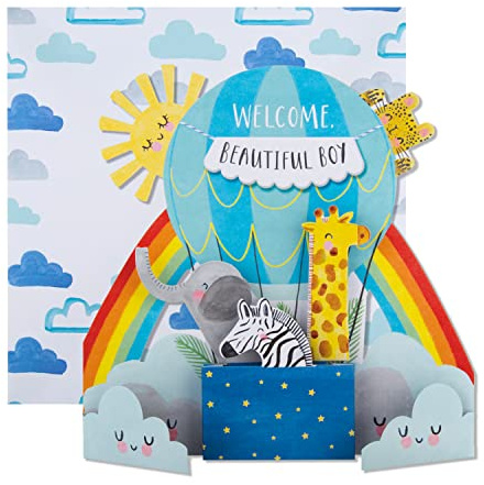 Hallmark Biglietto di congratulazioni per la nascita del ragazzo, simpatico design 3D con mongolfiera