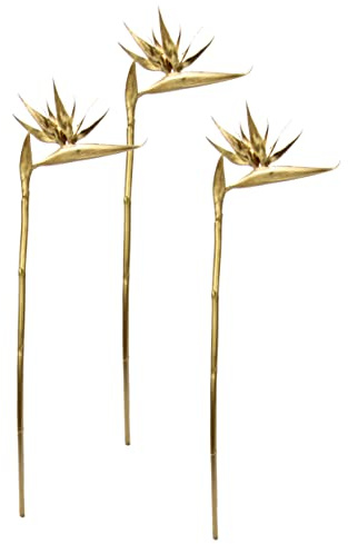 Exotischer Dekozweig Strelitzie Paradiesvogelblume Zweig Künstliche Tropische Blume für Vase Arrangement Gesteck Stielblume Gold Hochzeit Silvester Hawaii Party Themenparty Dekoration, Gold, 95cm