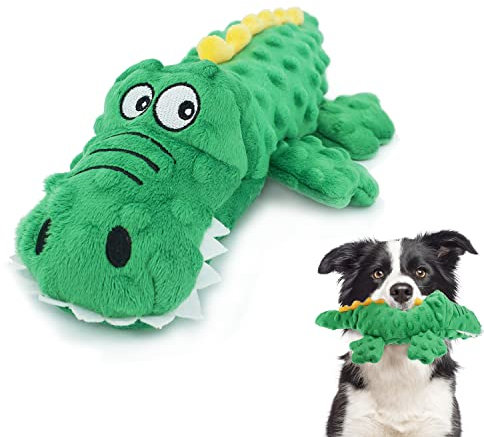 ZENVALY Quietschende Spielzeug für Hund, Hundespielzeug, Krokodil Plüschspielzeug für Hunde, Sicher Kauspielzeug für Kleine Mittel Hunde, Grün