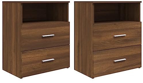 vidaXL 2X Nachttisch 1 Fach 2 Schubladen Nachtschrank Nachtkonsole Nachtkommode Schlafzimmer Schrank Kommode Braun Eichen-Optik 50x32x60cm Holzwerkstoff