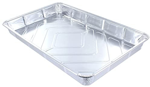 delisupplies Disposable Large Aluminium Foil Trays Baking Container Roasting Tray Oven and Freezer Safe Traybake 32cm Long x 20cm Wide x 3.3cm Deep (50)