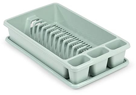 CABLEPELADO Escurreplato de plastico, Escurridor de Platos, Escurridor Fregadero 2 módulos, con Bandeja Anti-Goteo, Plástico, 45 cm de Ancho x 26.5 cm de Fondo x 9 cm de Altura, Verde
