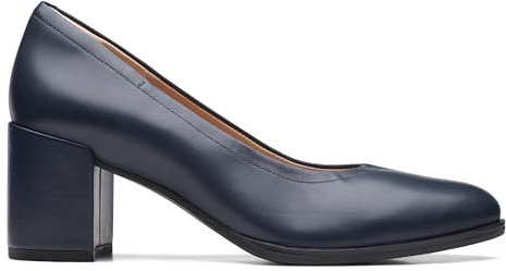 CLARKS Freva55 Court Leather Shoes in Navy Wide Fit, Blue, 6 UK Wide