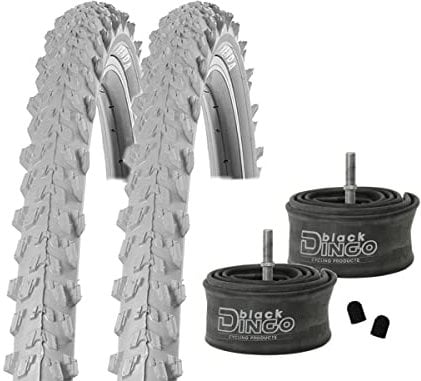 2 x Reifen MTB 20/24/26 Zoll Fahrradreifen Fahrradmantel 50-406/507/559 (20/24/26x1.95) inkl. Black Dingo Schläuche AV (26 Zoll (50-559), grau)