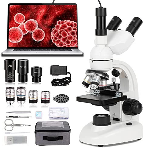 Microscope trinoculaire, grossissement 40X-5000X, microscope trinoculaire de qualité recherche, optique haute résolution, adapté pour laboratoire, scène mécanique double couche