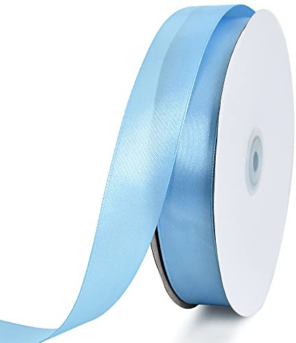 Toniful Satinband, dünnes, einfarbiges Satinband für Geschenkverpackungen, Basteln, Haarschleifen, Hochzeitsdekoration, Einladungskarten, Blumensträuße, 2,5 cm x 91 m, Himmelblau